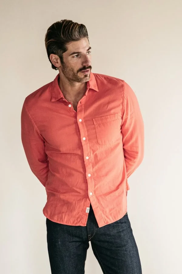 HIROSHI KATO The Ripper Double Gauze Organic Cotton Shirt - Coral Discount