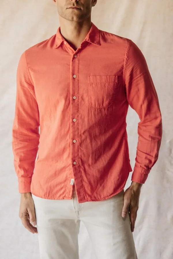 HIROSHI KATO The Ripper Double Gauze Organic Cotton Shirt - Coral Discount