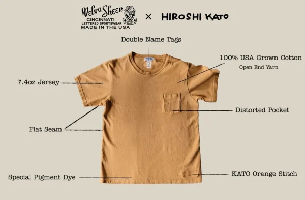 HIROSHI KATO Velva Sheen Pocket T-Shirt Heavy Oz Jersey - Rust Outlet